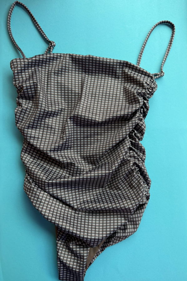 BELLE ANNA Ruched Maillot One-Piece - Brown Plaid