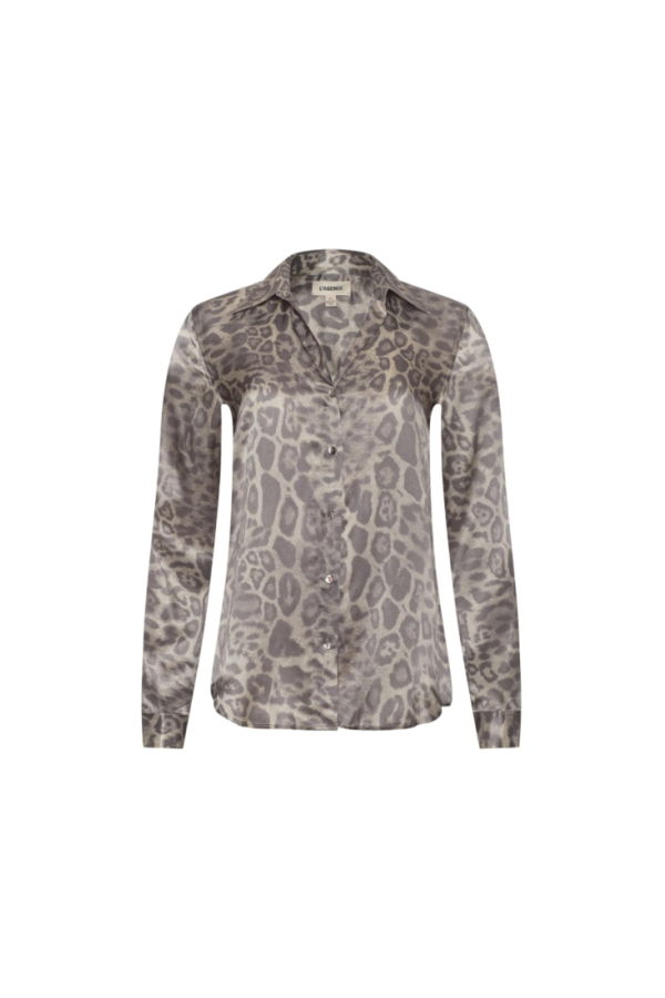 L'agence Tyler L/S Blouse - Grey Multi Patch Leopard