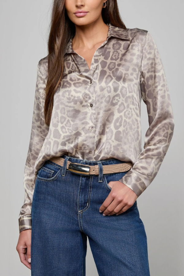 L'agence Tyler L/S Blouse - Grey Multi Patch Leopard