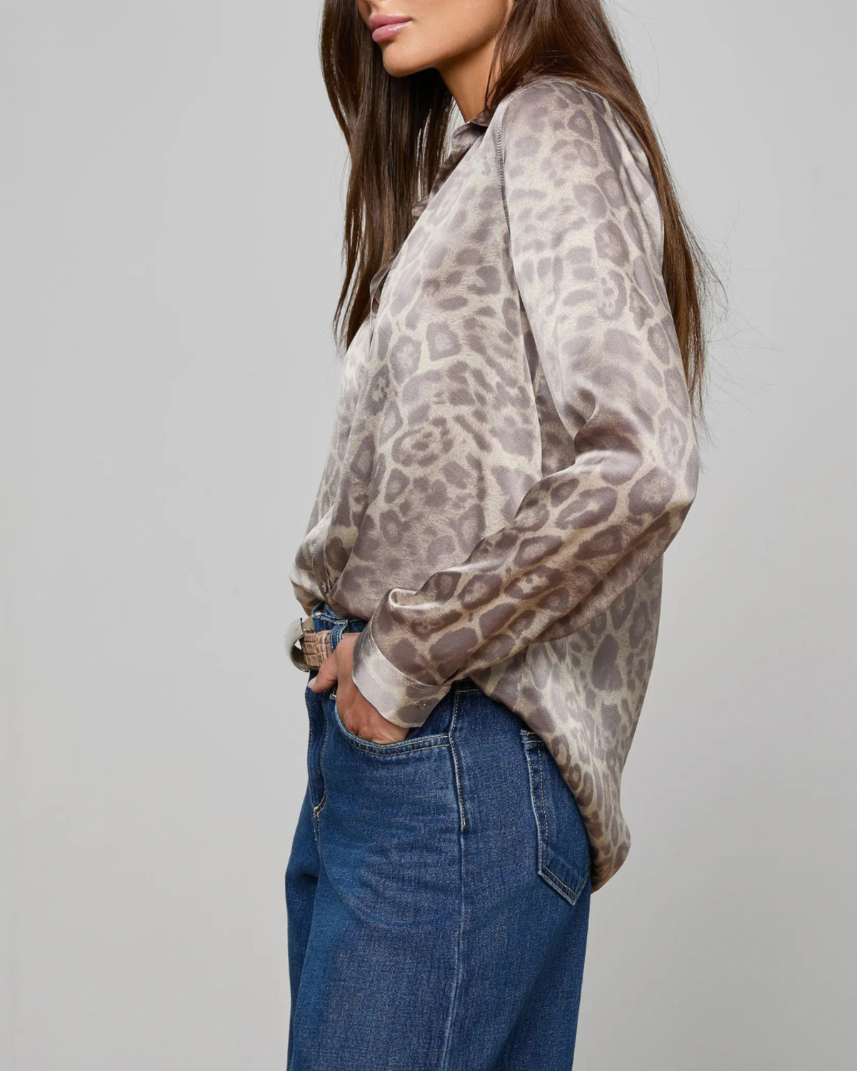 L'agence Tyler L/S Blouse - Grey Multi Patch Leopard - Image 3 of 6