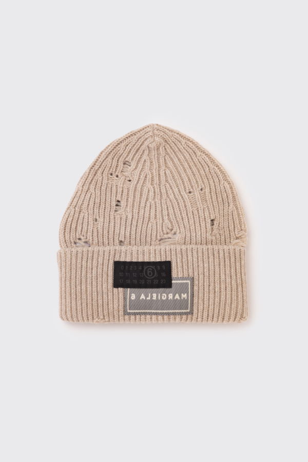 Maison Margiela MM6 Patch Logo Beanie - Beige