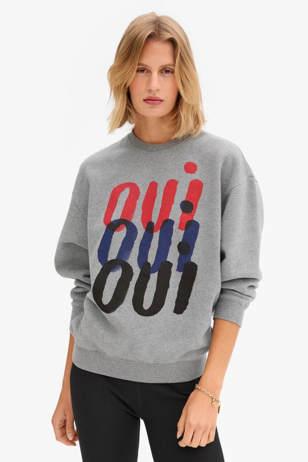 Clare V. Oversized Triple Oui Sweatshirt - Grey Melange