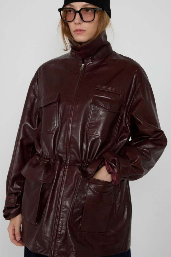 The NKC Store Carmen Lambskin Leather Jacket - Bordeaux