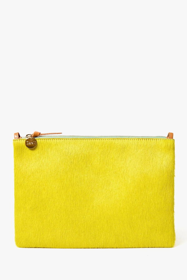 Clare V. Flat Clutch w Tabs / Hair On Citron
