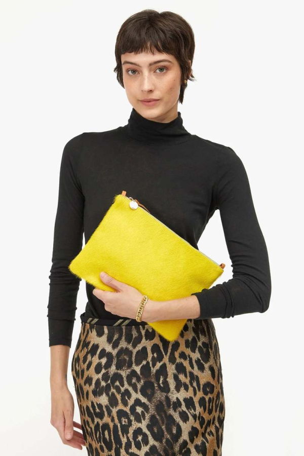Clare V. Flat Clutch w Tabs / Hair On Citron