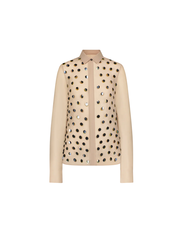 Lela Rose Paillette Embroidered Georgette Shirt - Taupe