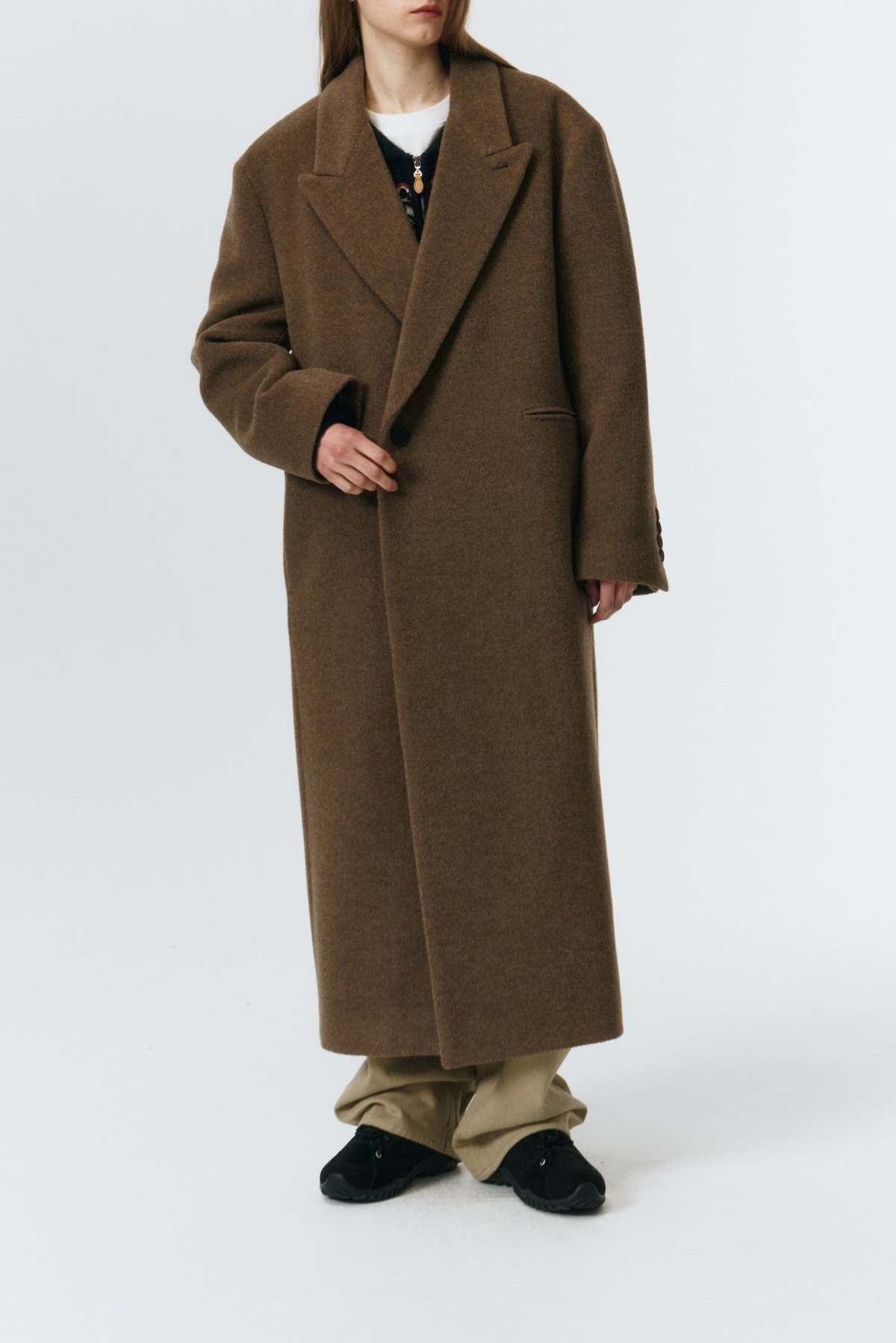 Dunst Unisex Maxi Double Wool Coat - Khaki Beige - Image 2 of 12