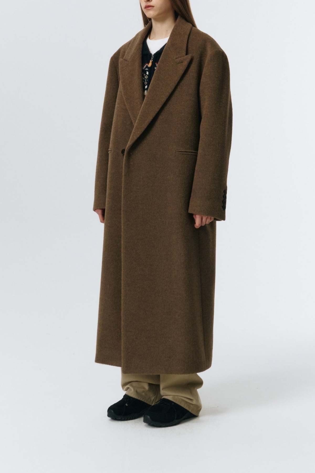 Dunst Unisex Maxi Double Wool Coat - Khaki Beige - Image 4 of 12