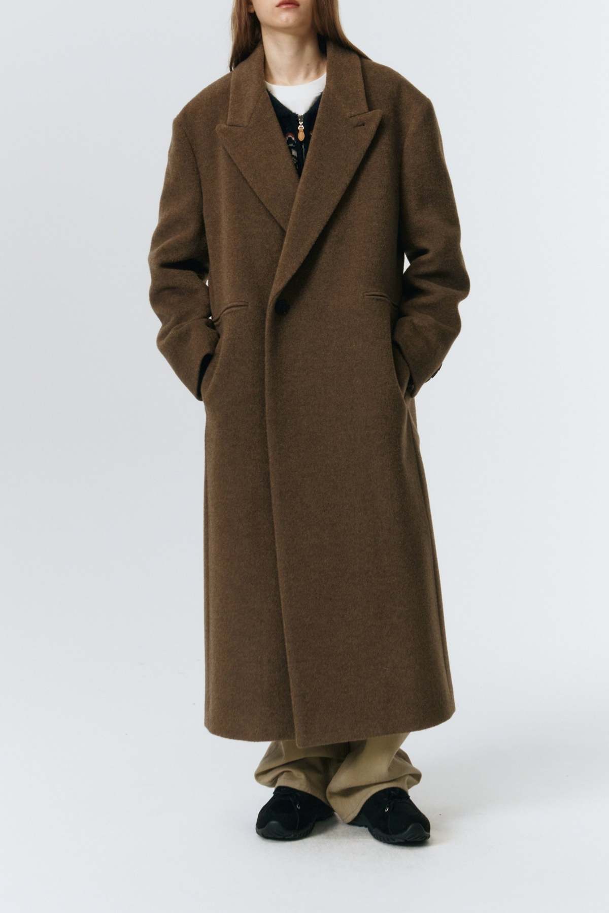 Dunst Unisex Maxi Double Wool Coat - Khaki Beige - Image 8 of 12
