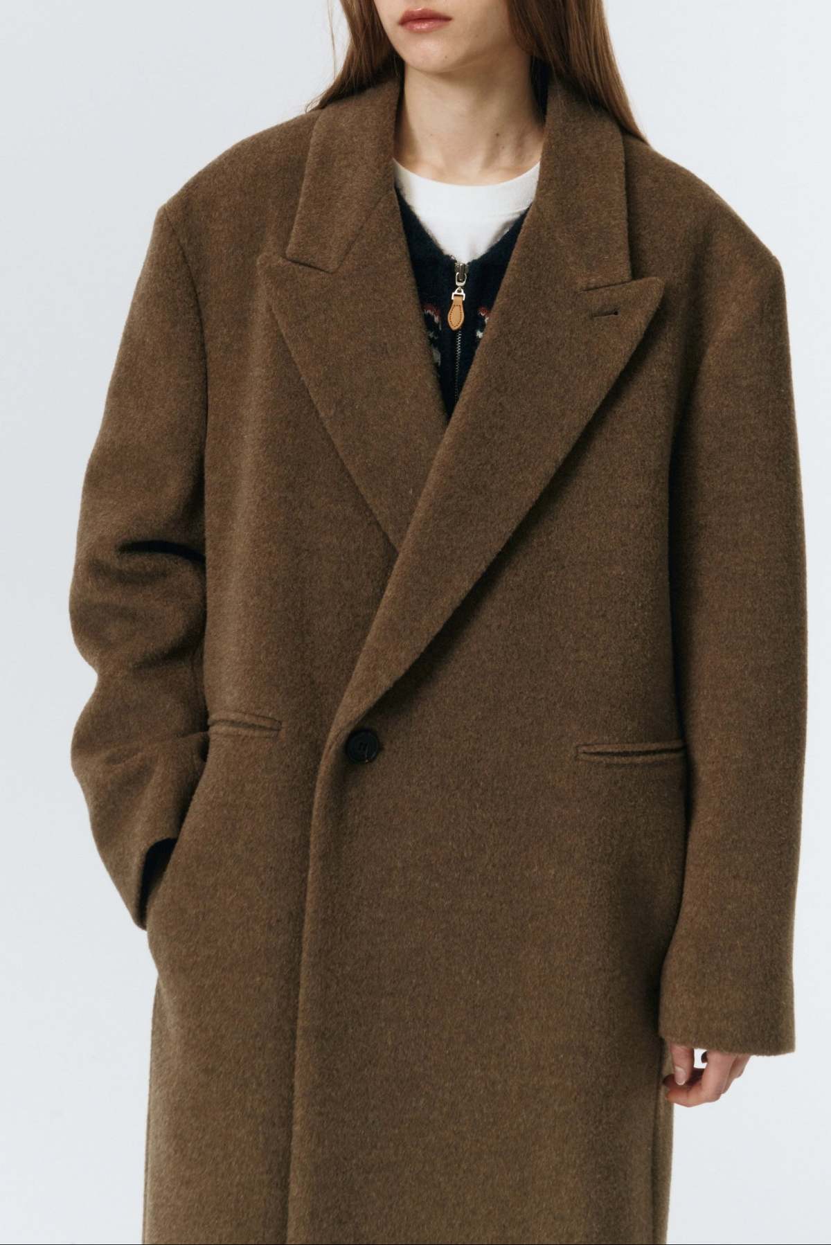 Dunst Unisex Maxi Double Wool Coat - Khaki Beige - Image 10 of 12