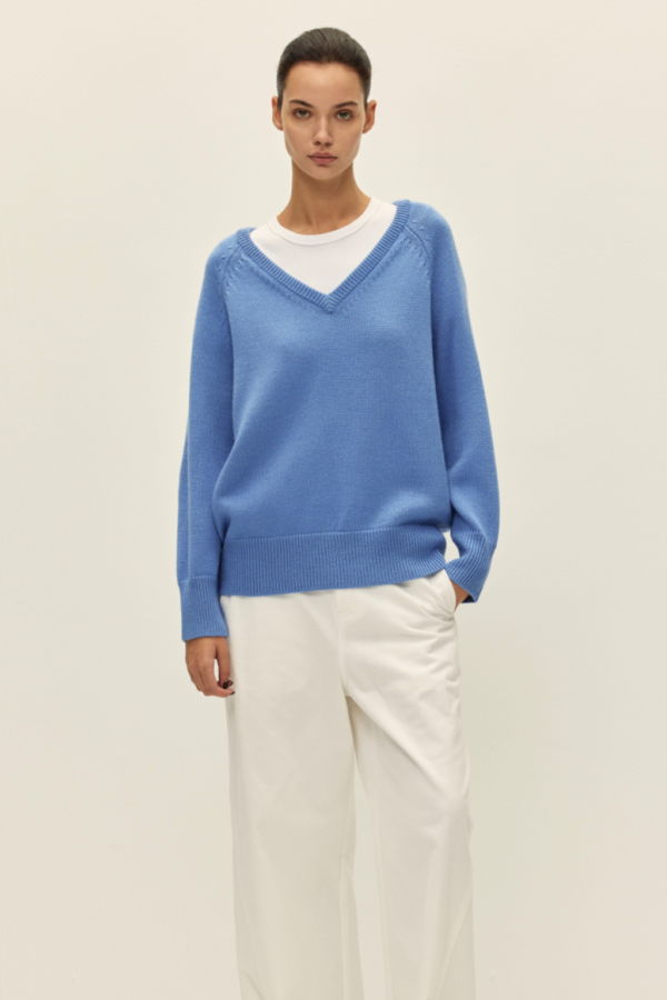 elodie Soren V Neck Sweater - Blue