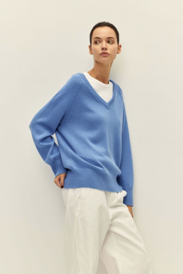 elodie Soren V Neck Sweater - Blue