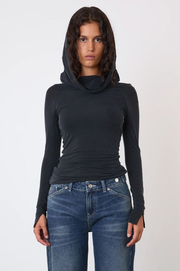 PEACHY DEN Kylie Cold Shoulder Top - Graphite