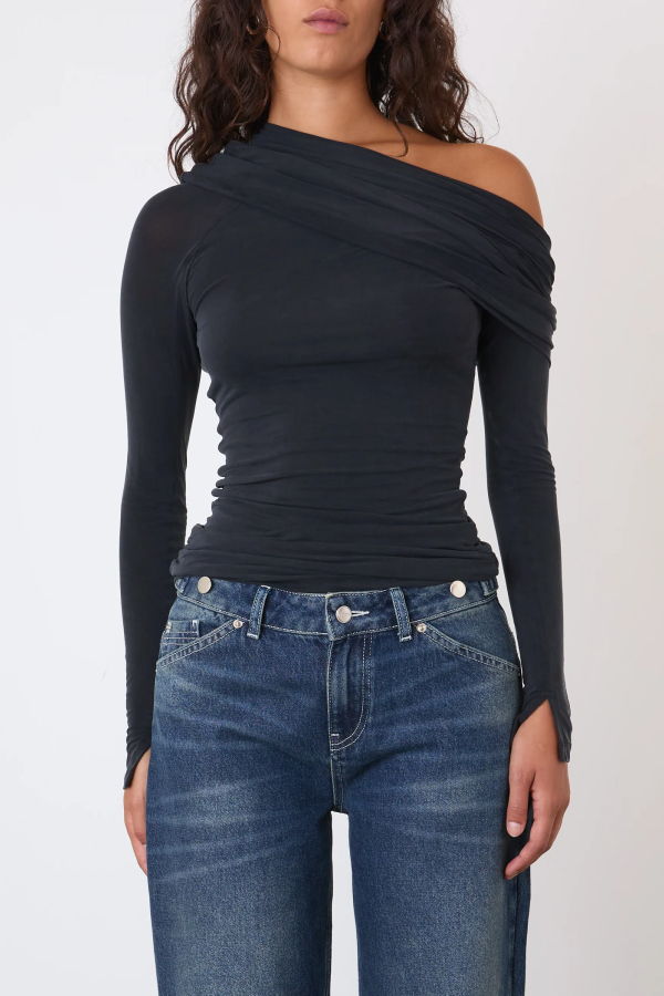 PEACHY DEN Kylie Cold Shoulder Top - Graphite