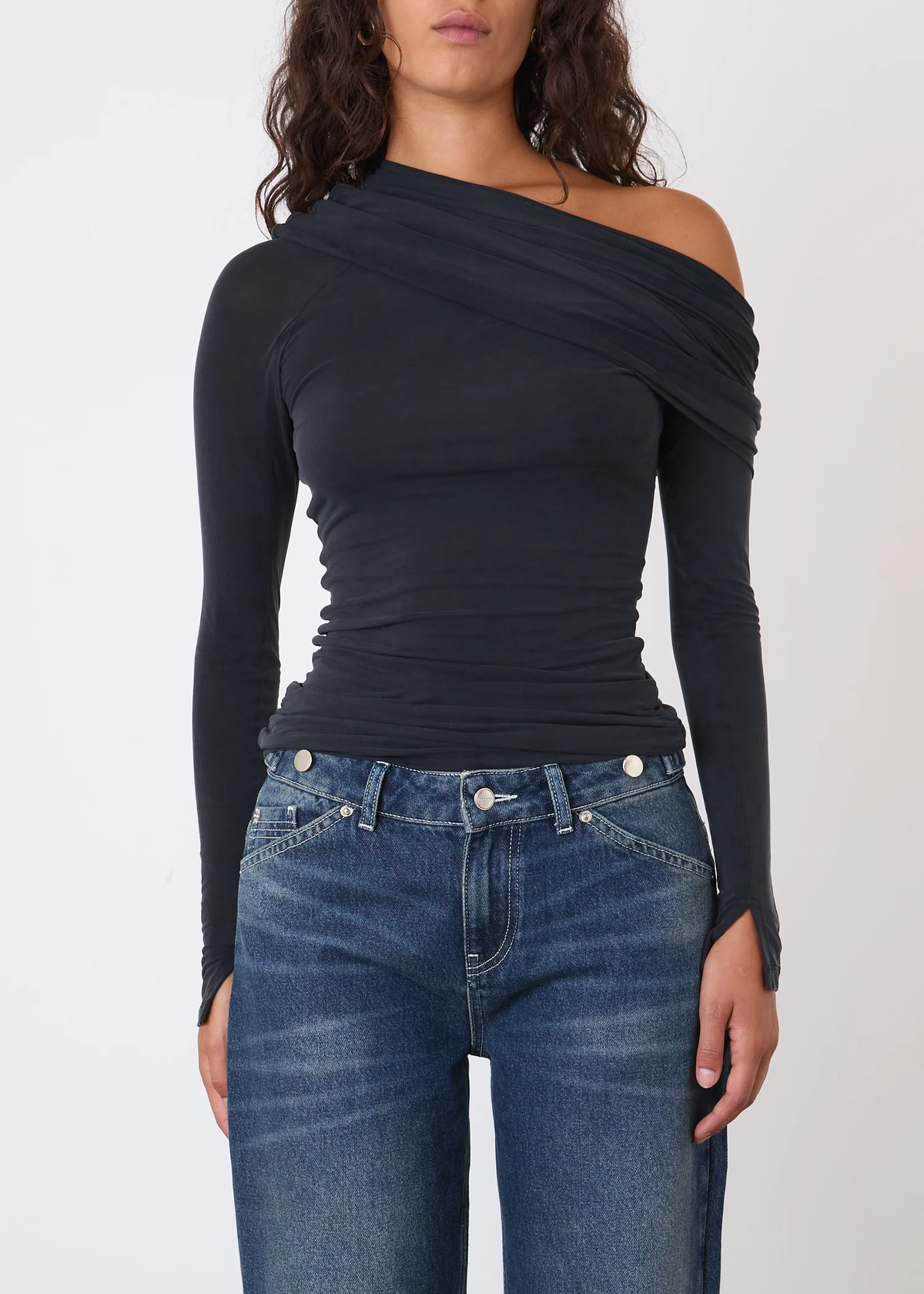 PEACHY DEN Kylie Cold Shoulder Top - Graphite - Image 2 of 4