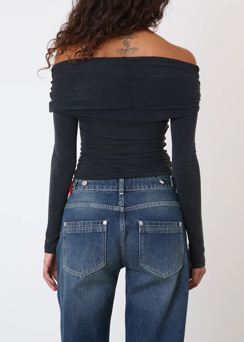 PEACHY DEN Kylie Cold Shoulder Top - Graphite