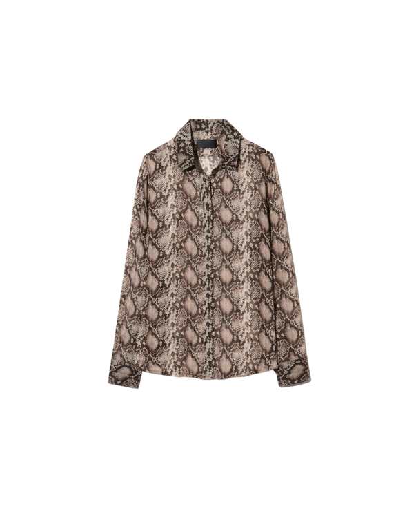 Nili Lotan Gaia Slim Shirt - Stone/Brown Snake Print