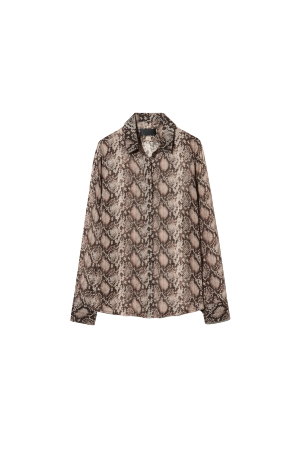 Nili Lotan Gaia Slim Shirt - Stone/Brown Snake Print