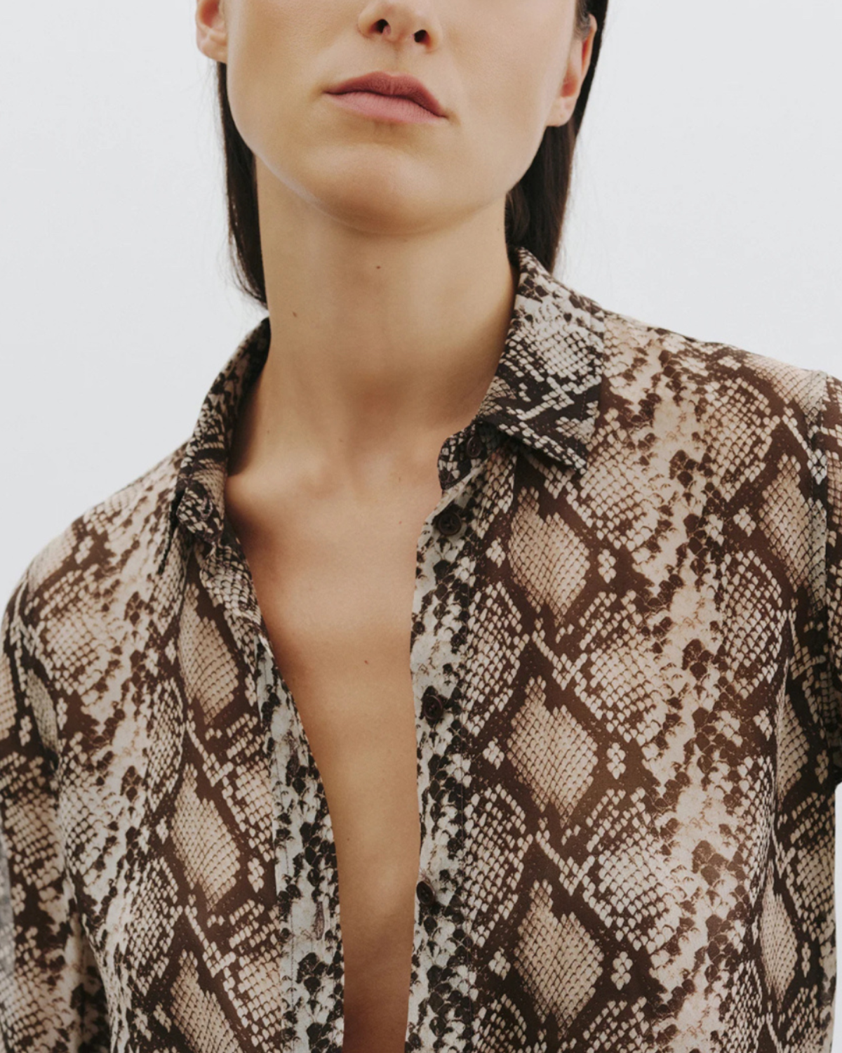 Nili Lotan Gaia Slim Shirt - Stone/Brown Snake Print - Image 3 of 5
