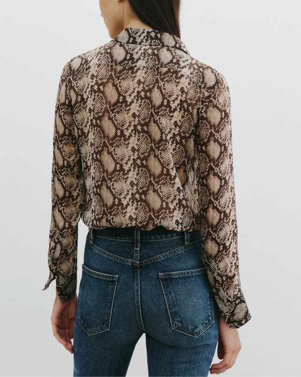 Nili Lotan Gaia Slim Shirt - Stone/Brown Snake Print