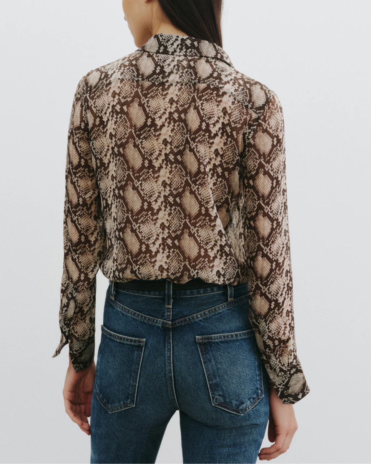 Nili Lotan Gaia Slim Shirt - Stone/Brown Snake Print - Image 5 of 5