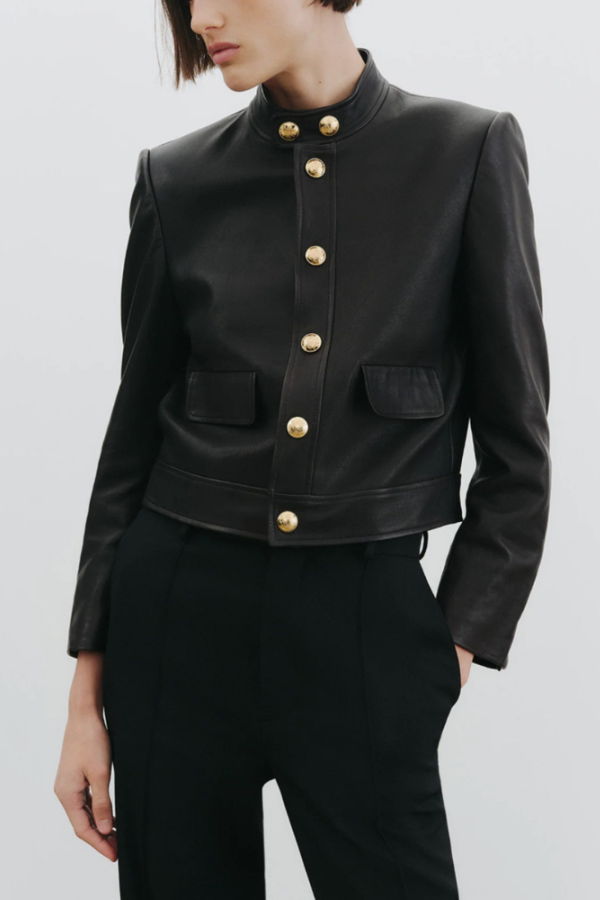 Nili Lotan Hadley Leather Cropped Jacket - Black