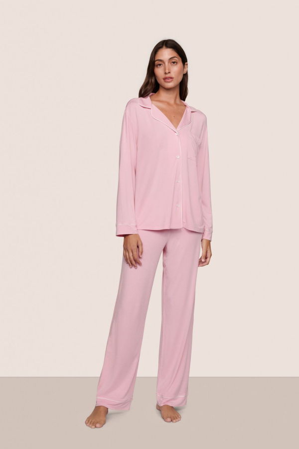 Eberjey Gisele The Long PJ Set - Pink Nectar/Ivory