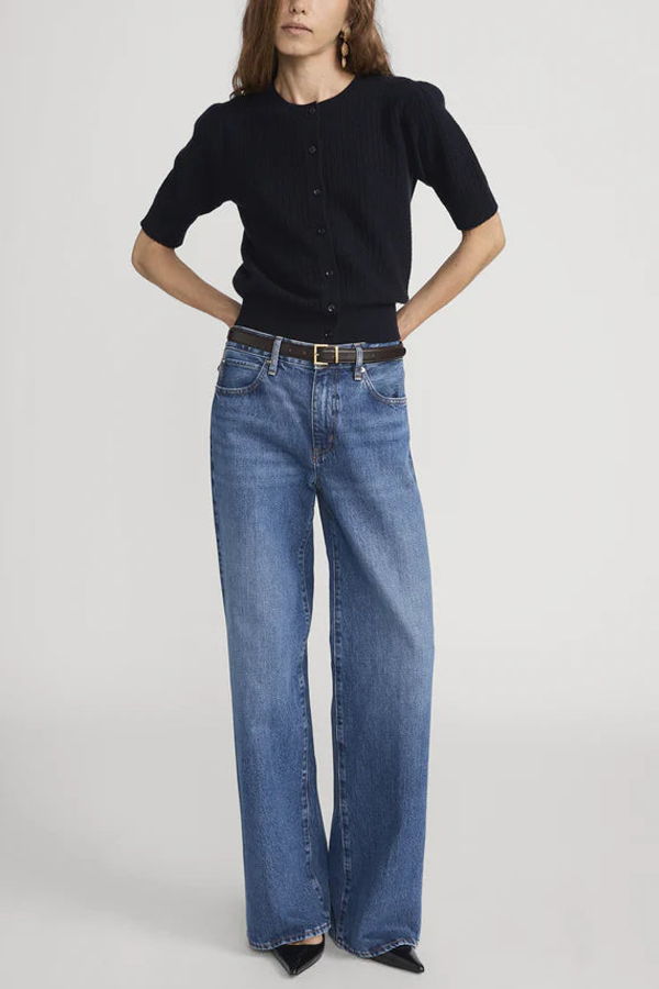 Frame The Chain Pointelle Cardi Cardigan - Navy