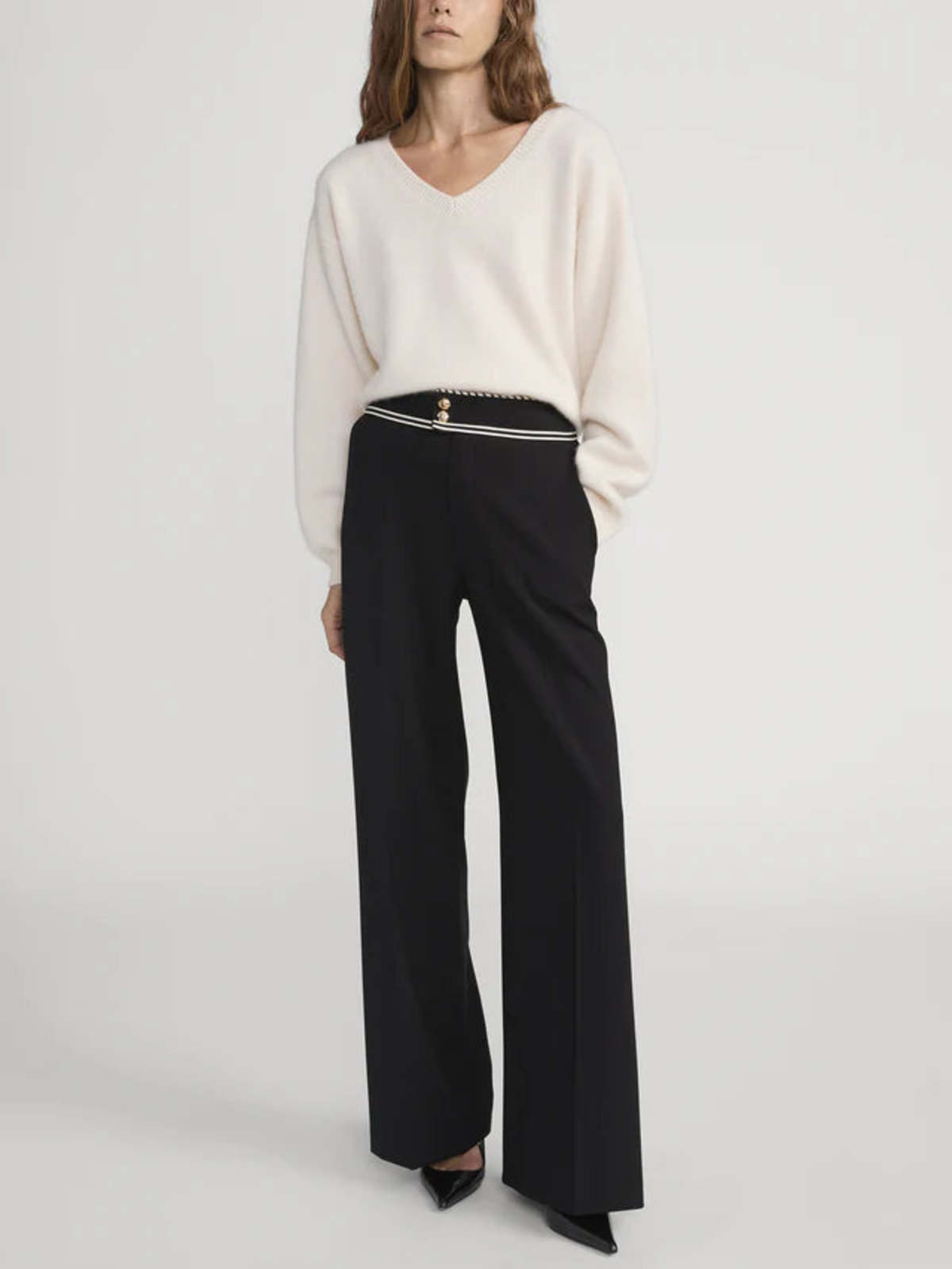 Frame The Prim Slim Palazzo Trouser Pants - Black - Image 1 of 3