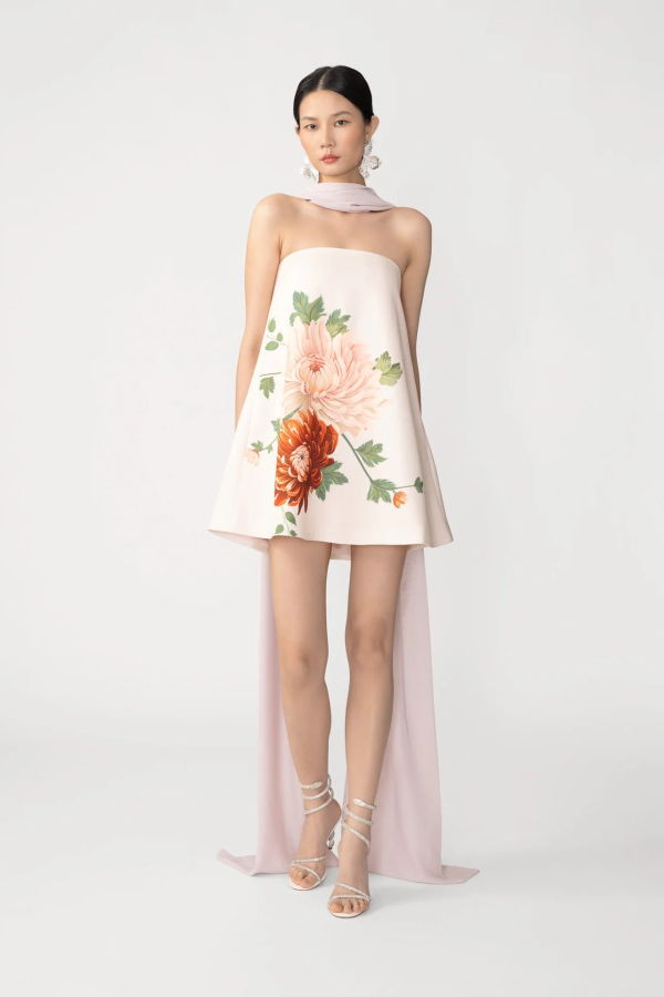 Sau Lee Ruby Satin Dress with Scarf - Blush Pink