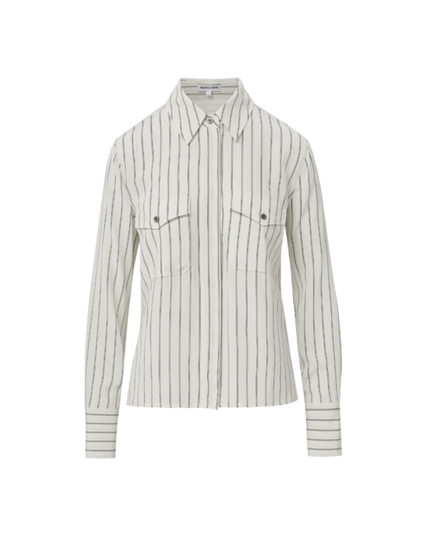 Veronica Beard Saku Striped Button-Down Shirt - Dove/Black