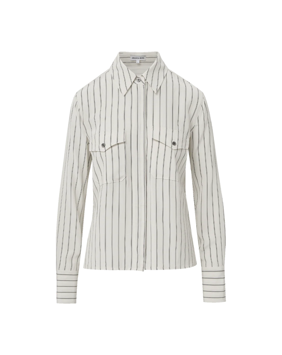 Veronica Beard Saku Striped Button-Down Shirt - Dove/Black - Image 3 of 3