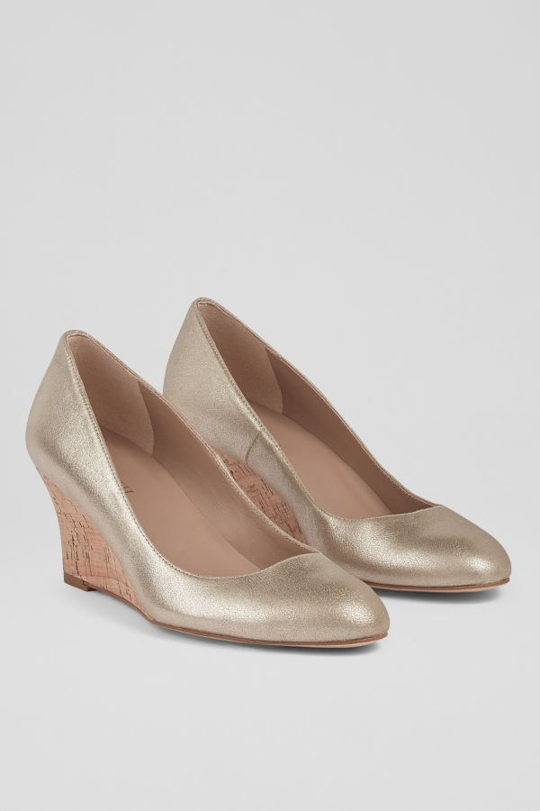LK Bennett Eevi Closed Courts Wedges - Gold