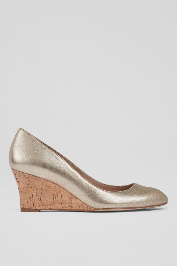 LK Bennett Eevi Closed Courts Wedges - Gold