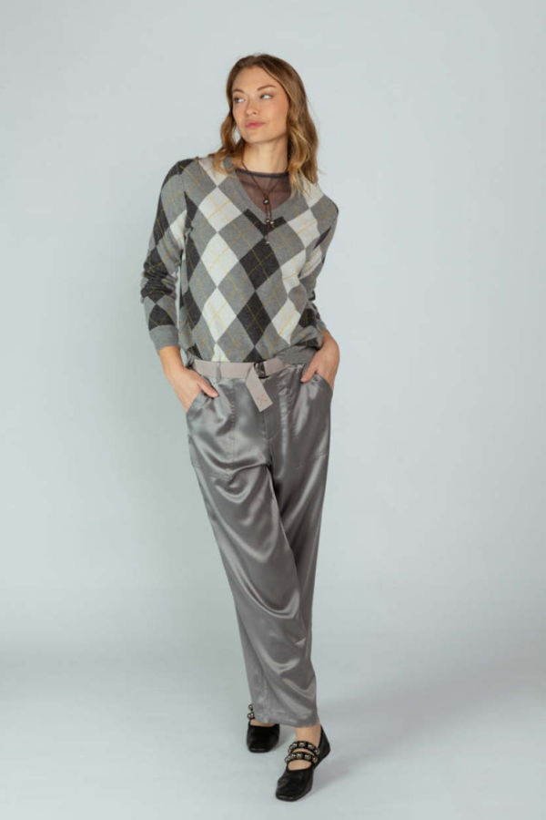 Brazeau Tricot Feather Argyle V-Neck Sweater - Feather