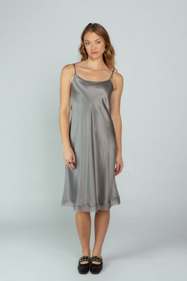 Brazeau Tricot Classic Slip With Organza Dress - Gray