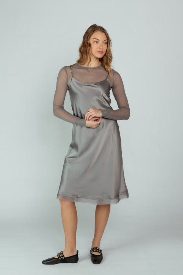 Brazeau Tricot Classic Slip With Organza Dress - Gray
