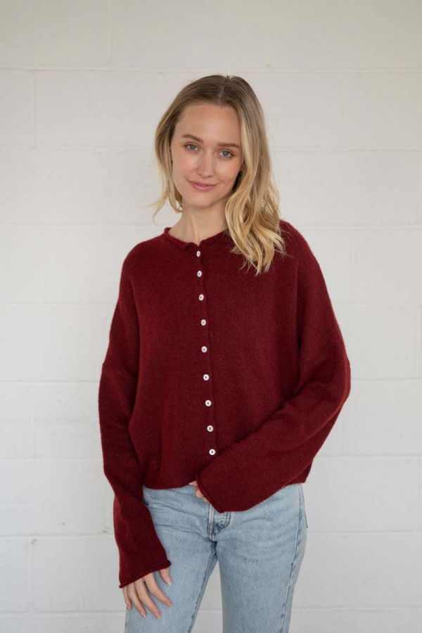 Azalea Maisie Sweater Cardigan in Oxblood