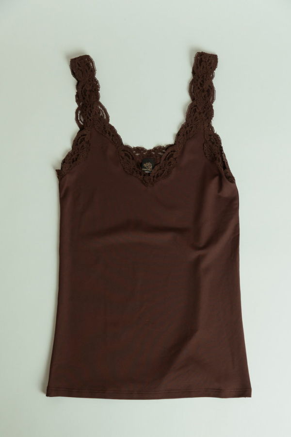 Only Hearts Delicious with Lace V-Neck Tank - Caffeine