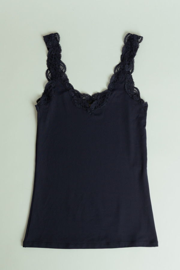 Only Hearts Delicious With Lace V-Neck Tank - Navy