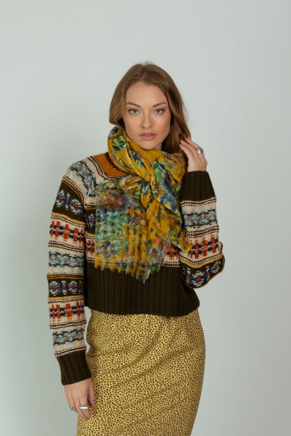 Epice Yellow Floral Wool Shawl