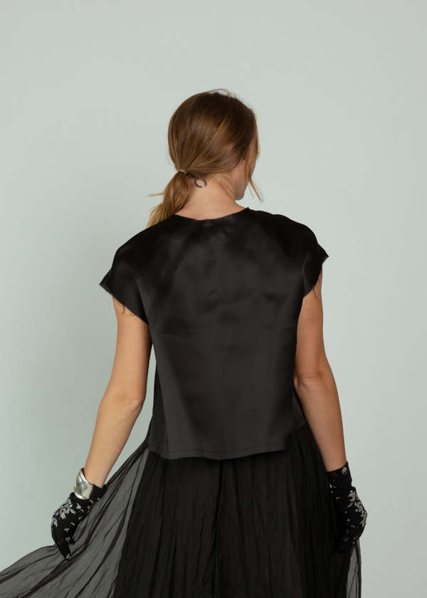 Louiza Babouryan Satin Organza Top with Bows - Black