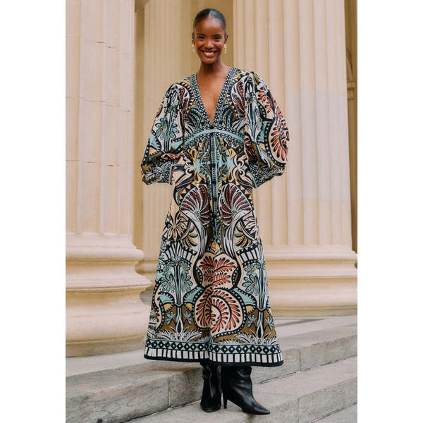 Farm Rio Balamana Deep V-Neck Maxi Dress - Multicolor