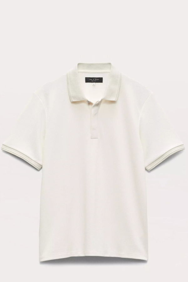 Rag & Bone Tech Pique Short Sleeve Polo - Chalk