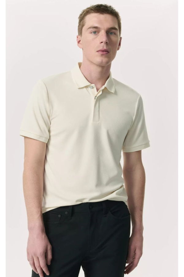 Rag & Bone Tech Pique Short Sleeve Polo - Chalk