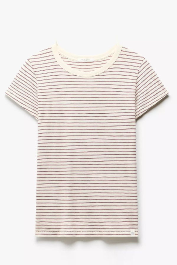 Rag & Bone The Slub Stripe Tee - Burgundy Multi
