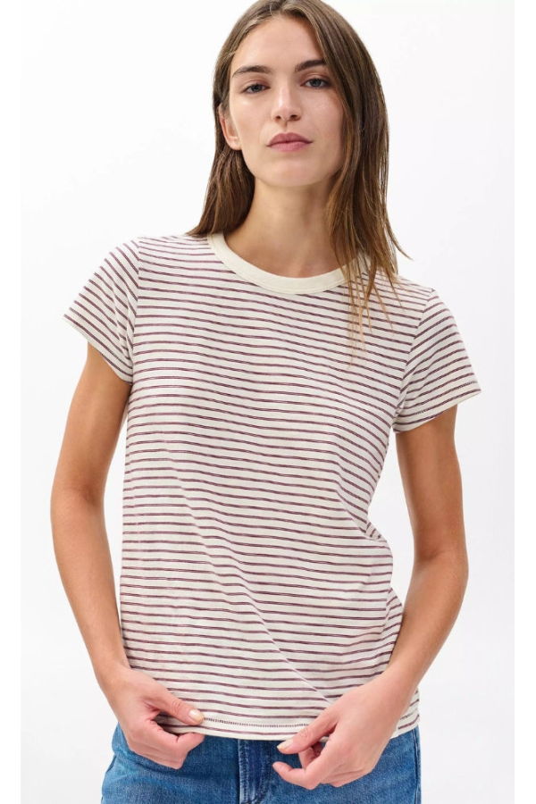 Rag & Bone The Slub Stripe Tee - Burgundy Multi