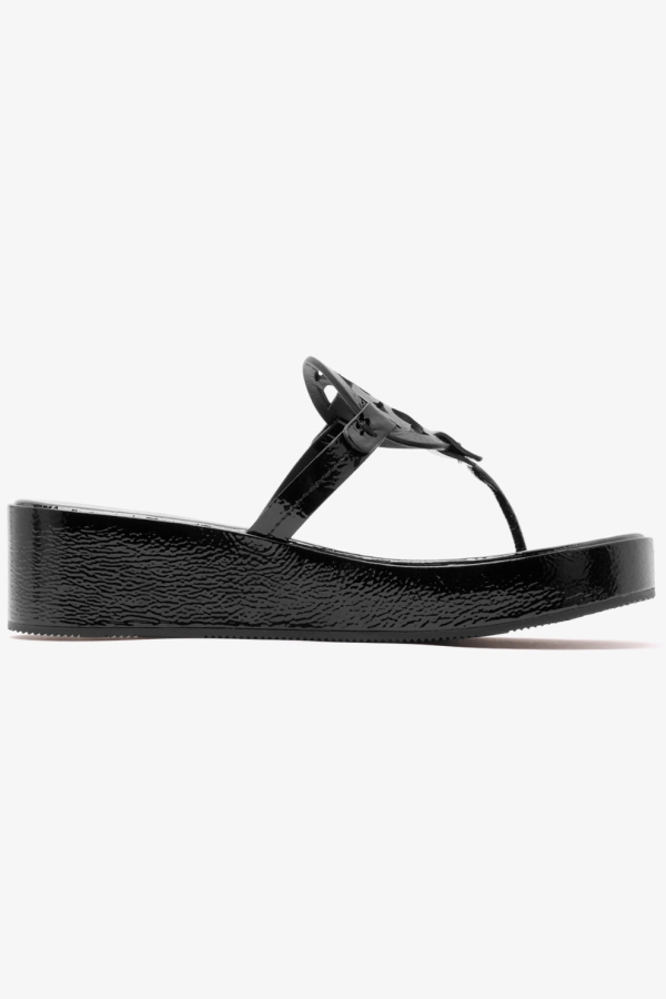 Tory Burch Miller Wedge 25mm Sandal - Perfect Black Patent