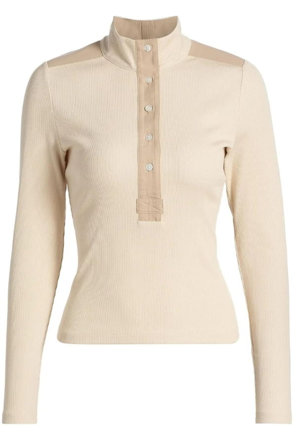 Veronica Beard Reynart Rib Knit Long Sleeve Top - Limestone