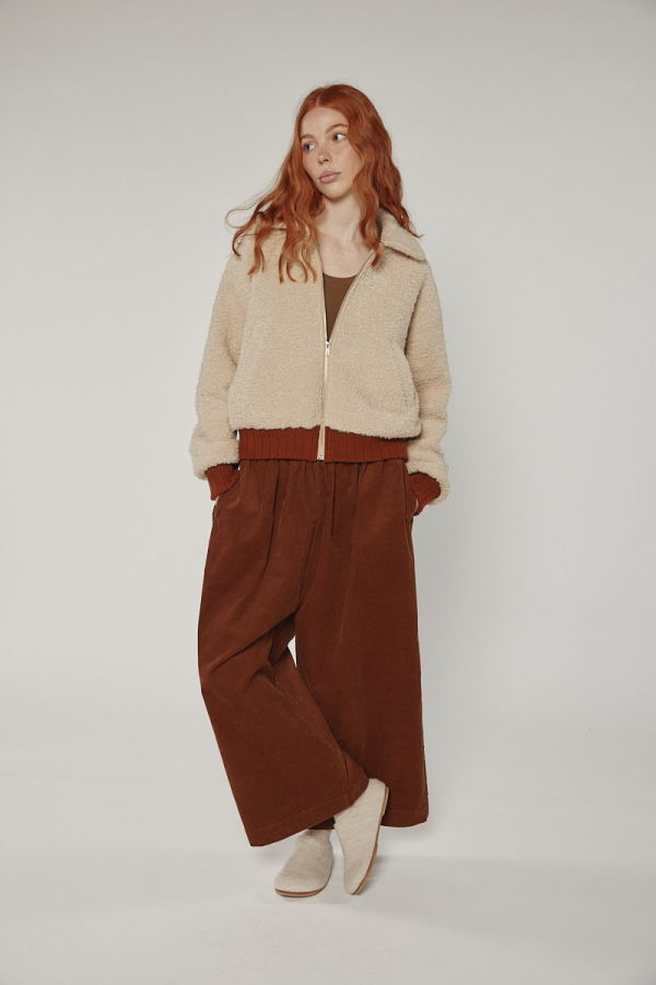 amente Wool Blend Ribbed Short Bomber Jacket - Oatmeal